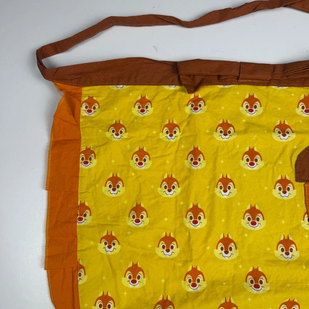 Disney Parks Dale Chip n Dale Yellow Acorn Pocket Ruffle Half Apron New